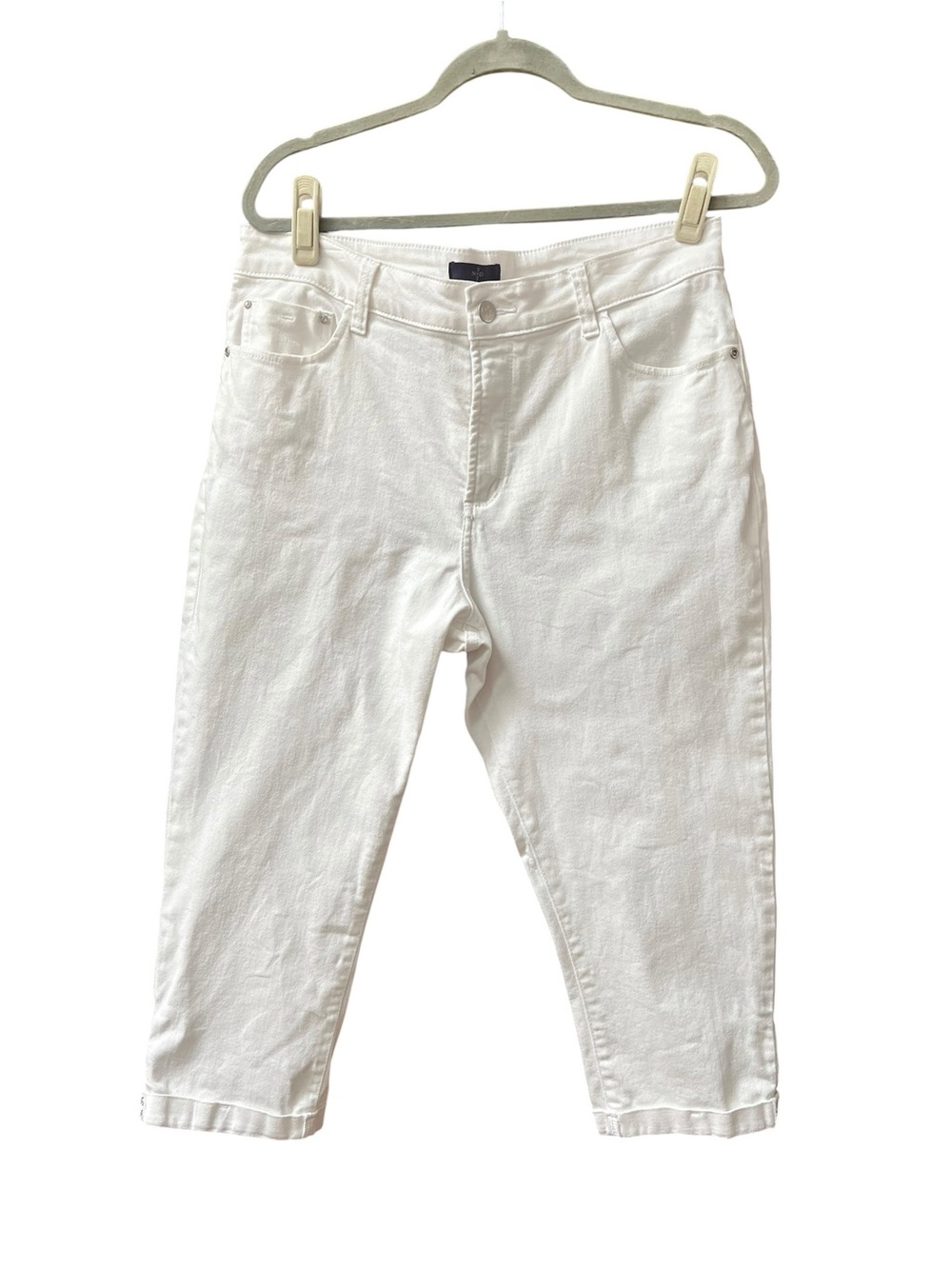 NYDJ White Cropped Rhinestone Studded Jeans 14W